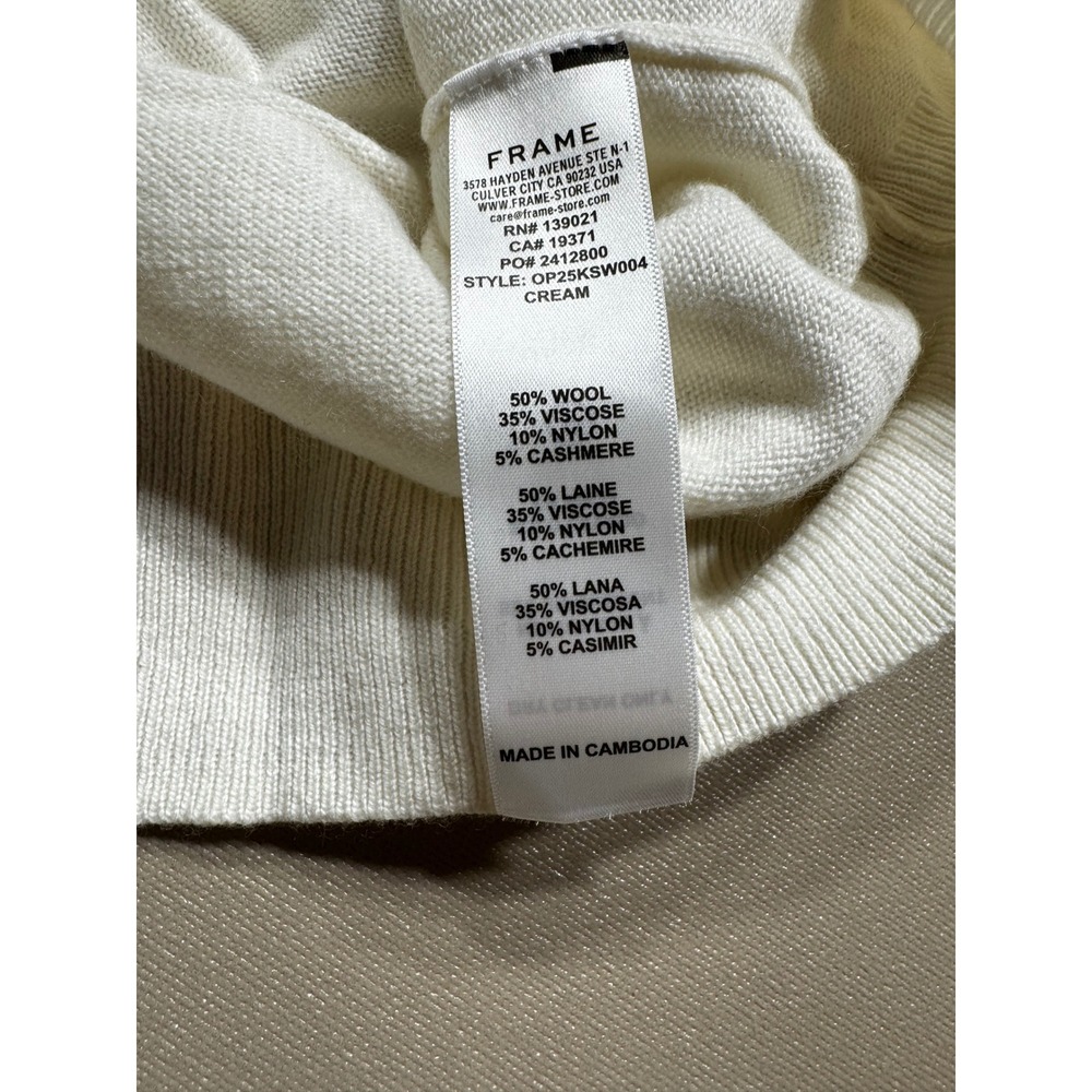 NWT FRAME Frankie Cream Wool Cashmere Blend Puff Sleeve V-Neck Sweater MSRP:$448 - Picture 8 of 11